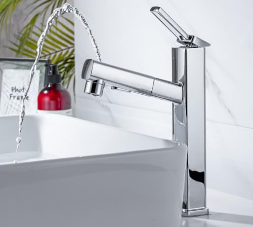Multifunktionaler Waschtisch mit erhöhter Armatur, ausziehbares Waschtisch, Aufsatzwaschtisch, Bad, Typ A chrom (erhöht)
