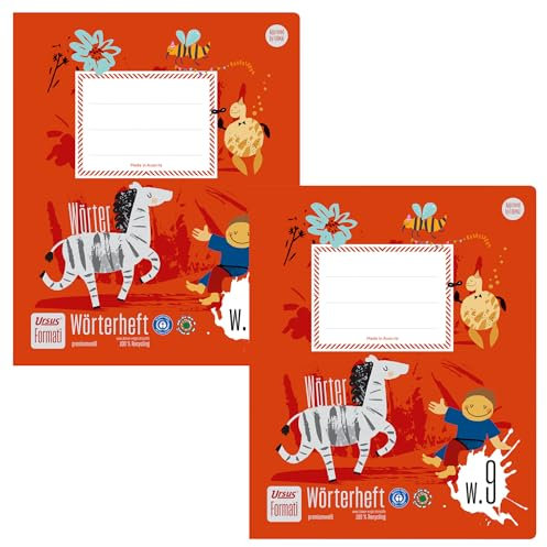 Formati Wörterheft W.9 Quart 20 Blatt 6/6/6mm liniert mit Mittelstrich, 100 % Recyclingpapier, 2 Stück, aufbauende Lineatur für die Grundschule