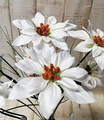 Weihnachtsstern-Strauß 15 Blüten 6/8cm weiß 40cm lang künstlich Weinachten-Deko basteln