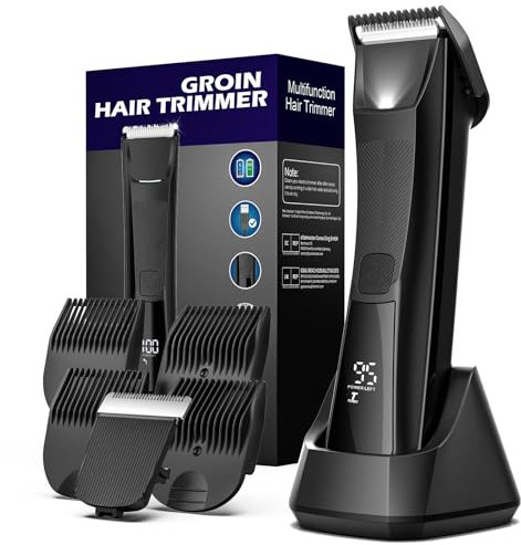 Rasoio Elettrico Corpo Uomo, Depilatore Corpo con LED lampada e Display LCD Lame In Ceramica E Base Di Ricarica Rasoio Intimo Waterproof Per Uso Asciutto O Bagnato