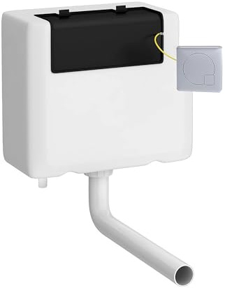 Balterley Concealed Cistern with Dual Flush, Water Saving Bottom Inlet Concealed Toilet Cistern & Square Flush Plate for Back to Wall & Wall Hung Toilets - 340x142x296mm (Chrome/White)
