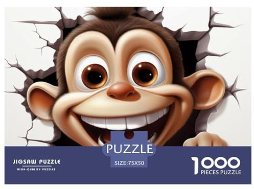 3D Monkey Thickened Wooden Jigsaw Puzzle 1000 Pieces Cartoon for Adults Fun Toy Intellectual Game Decoration Education Game Stress Relief Toy Relaxation and Intelligence 1000pcs (75x50cm)