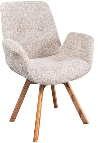 Stuhl BALTIC - 61cm - beige - Bouclé-Stoff Massivholz-Beine Eiche drehbar