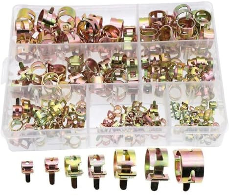 150 Stück federelastische Kraftstoff-Silikon-Vakuumschlauch-Rohrklemmen (6 mm, 7 mm, 10 mm, 11 mm, 14 mm, 16 mm, 17 mm)