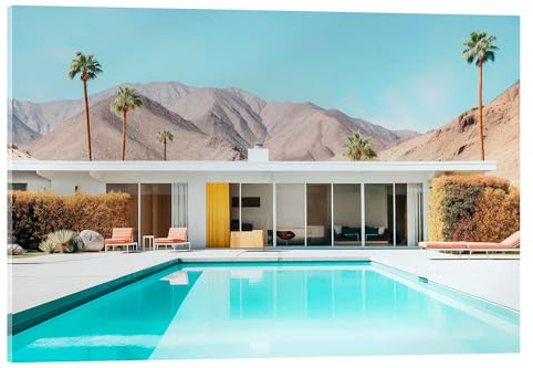 Posterlounge California Dreaming - Palm Springs Pool in der Wüste Acrylglasbild von Philippe HUGONNARD 100 x 70 cm Blau Wandbilder Wanddeko