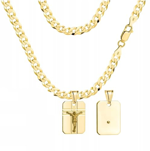AMAR OPRAVA Goldkette Herren 585, Kette Herren 925/585 - Königskette - Herren Schmuck, goldene Herrenkette mit Medaillon - Geschenk Freund, Herren Geschenke Geburtstag - Halskette Herren