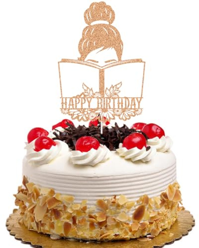 QXQXBA Happy Birthday Book Club Birthday Party Book Lover Cake Toppers for Students Girls Rose Gold Glitter