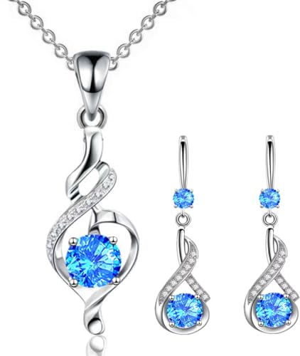APMGONT Silver Jewellery Sets for Women, Women Crystal Teardrop Necklaces and Earrings Sets, Crystal Women's Jewellery Sets with Zirconia Hook Dangle Earrings Gift for Birthday Christmas (Blue)