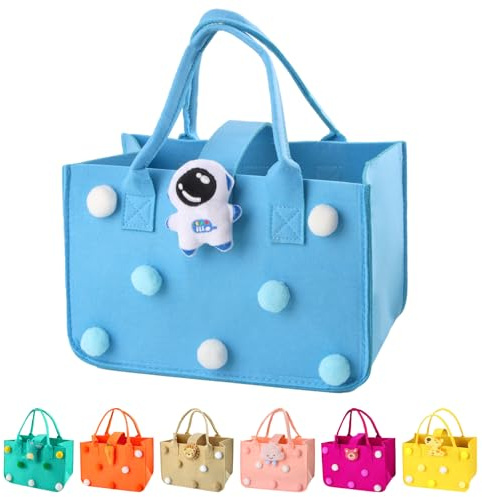 Filtväska shoppingväska, FainFun 30 x 20 x 18 cm filtväskor flickor, liten filtväska, filtkorg shopping, filt shoppingväska med handtag för förvaring av snacks, matlådor (himmelsblå)
