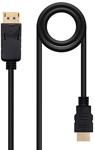 Cavo DisplayPort a HDMI con connettori maschio su entrambe le estremità, colore nero e lungo 5 metri. Ideale per collegare dispositivi con uscita DP a monitor HDMI, garantendo una trasmissione del