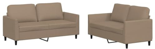 HETFTJN Recamiere Wohnzimmer Couch Bigsofa Camping Sofa - 2-TLG. Sofagarnitur mit Kissen Cappuccino-Braun Kunstleder für Schlafzimmer Relaxationsraum Büro Sitzzimmer