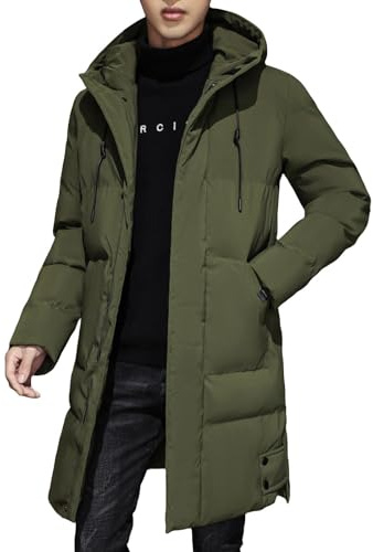 Mens Long Winter Coats Waterproof Warm Parka | Mens Hooded Windbreaker Jacket Soft Comfortable Men's Outdoor Down Jackets Drawstring Mens Zip up Cardigans with Pockets Solid Color Parka Coat Green