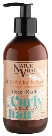 NaturVital Definidor de Rizos Curly Booster para cabello Rizado, Ondulado o Texturizado, crema con Coco y Karité Sin Siliconas ni Parabenos - 280ml