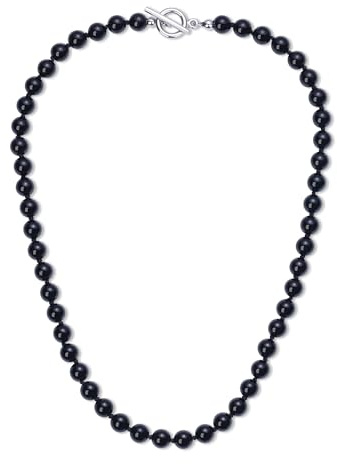 GAVU Collana Perle Nere da Uomo, Collana Uomo Onice Nero Annodata a Mano con Chiusura OT 50cm