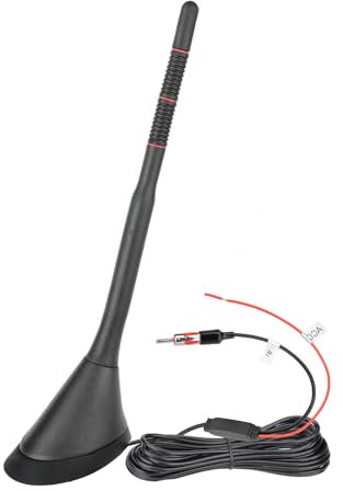 Eightwood Universal AM FM Car Radio Antenna, Roof Mount Amplified Stereo Antenna with 12V Power Wire DIN Plug Connector for Vehicle Car Truck SUV Radio Stereo Receiver Media Head Unit