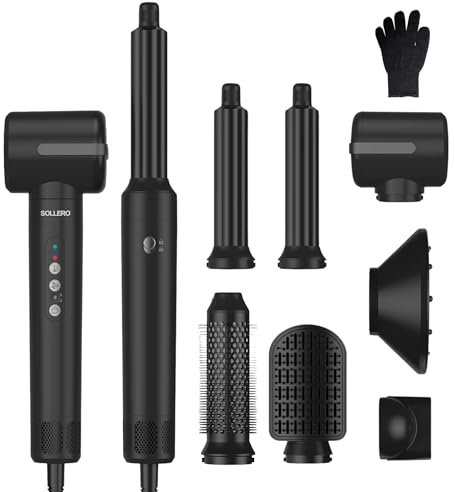 Sollero Airstyler 7 i 1 hårstyler, hårstyler, multistyler varmluftsborste, hårstyler-set, stylingmaskin för volym, lockar, utjämning och torkning. Perfekt för alla hårtyper