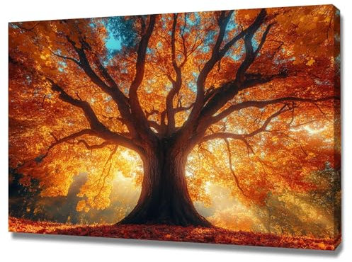XENIOU Poster Landschaft, Orangenbaum des Lebens bilder auf leinwand, botanische bilder für Wohnzimmer, Schlafzimmer, Büro, drinnen - 80x120cm Gerahmt(Orange)