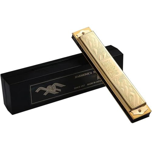 Tremolo-Mundharmonika 21 Löcher Mundharmonika goldenes Messing verchromte Abdeckplatte Harfe klassische Mundharmonika(C)