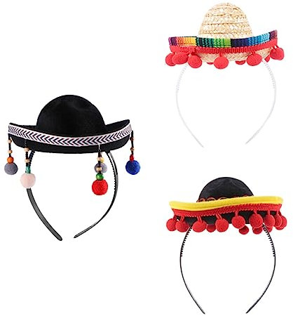 minkissy 3stücke Mexikanerhut Stirnband Party-haarband Festival-haarband Mini- Mexikanischer Kopfschmuck Haaraccessoire Zum Tag Der Toten