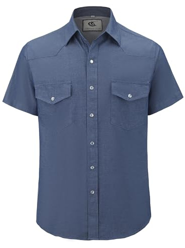Dctop jeansskjorta för män, kortärmad denim, normal passform, fritidsskjortor, normal passform, cowboystil, skjorta med fickor, Blå 3#, XXL