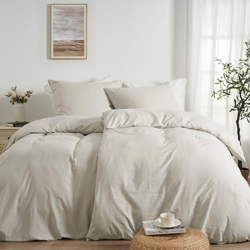 Duvetnova Bettwäsche 135x200 4teilig Leinen-Optik,Superweiche Vorgewaschene Mikrofaser Baumwollähnlich ÖKO-TEX 2 Bettbezüge 135x200+2 Kissenbezüge 80x80-alle mit Reißverschluss Bettwäsche Beige
