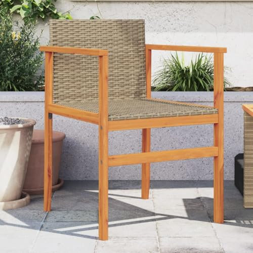 Xichuzi Gartenstühle 2 STK. Beige Poly Rattan und Massivholz, Gartenmöbel, Terrassenstühle, Balkon Sessel, Balkon Stühle, Balkonstuhl, Garten Stühle Für Draussen - 368710