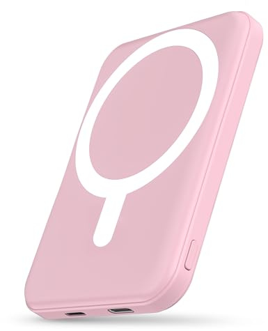 podoru Power Bank for mag-Safe 5000mAh, Power Bank Magnético con USB-C Cable PD 20W Bateria Portatil Carga Rapida Inalámbrico Bateria Externa iPhone para iPhone 17/16/15/14/13/12 Serie, Rosa