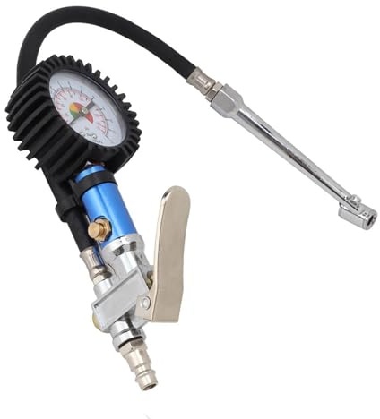 12-bar-Reifenfüller mit selbstklemmendem Manometer | 0-12 bar/170 PSI Doppelskala, 55mm Zifferblatt | Schnellanschluss & Luftdruckprüfer | Robuste Legierung für Auto, Motorrad, LKW, Fahrrad