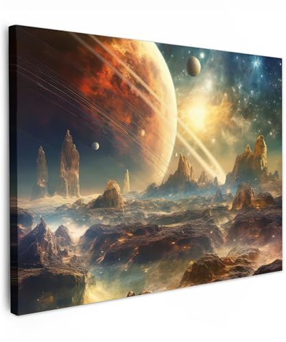 MuchoWow© Impression sur Toile Decoration Murale Peinture 40x30 cm Tableaux Decoratifs Muraux Déco Chambre Tableau Salon Chaîne Montagneuse - Planète - Espace - Étoiles