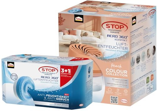 Pattex AERO 360° Kompakt Luftentfeuchter Peach Colour Collection, 1 Gerät inkl. 1 Nachfülltab, Raumentfeuchter & Nachfüll Tabs Neutral, geruchsneutralisierend, Nachfüllpack (3+1 x 450g)