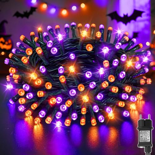 Dalugo 30 m halloween-ljusslinga, 300 meter orange lila med minnesfunktion och timer, 8 belysningslägen, vattentät, inomhus och utomhus, dekoration