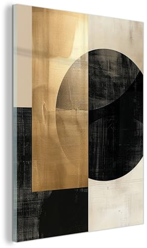 MuchoWow© Glasbilder Wanddeko Wohnzimmer Aesthetic Room Decor Deko Zimmer | 60x80 cm - Wandbilder Modern Bild auf Glas Abstrakt - Gold - Schwarz - Kunst