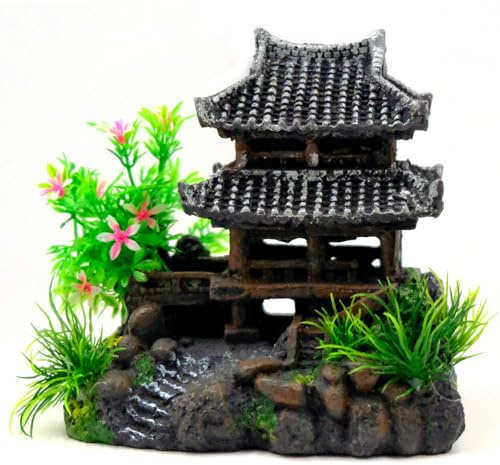 Fahibin Castello Decorazione per Acquario, Decorazione classica in resina per acquario per Pesci a Forma di Castello 15cm*15cm*10cm
