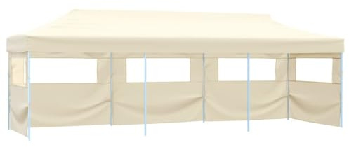 Tente de Réception Pliante, 3x9 m avec 5 Parois Latérales, Toit Oxford 600D Imperméable, Chapiteau de Jardin Exterieur Pop-up, pour Événements Extérieurs et Mariages,Crème, 870 x 291 x 315 cm