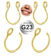 AVYRING 20G Titan Dünn Fake Nasenpiercing für Damen Herren (Silber/Gold) Faux Clip-On Nostril Hoop, Septum, Lippenpiercing, Nasenring Schmuck 8mm