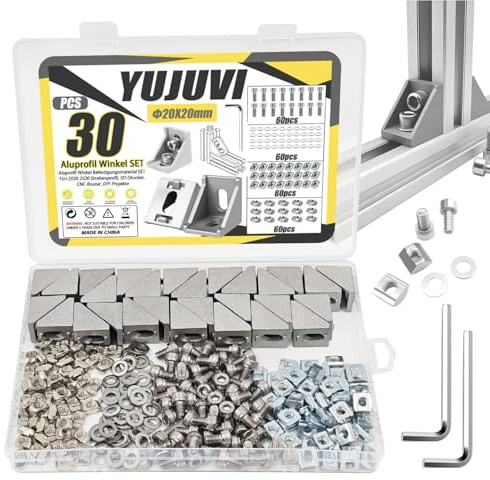 YUJUVI 30 STK Aluprofil Winkel Befestigungsmaterial Alu Profil 20x20 Winkelverbinder Eckwinkel Eckverbinder 90 Grad Alu Winkel für 2020 2040 Strebenprofil, 3D-Drucker, CNC-Router, DIY-Projekte