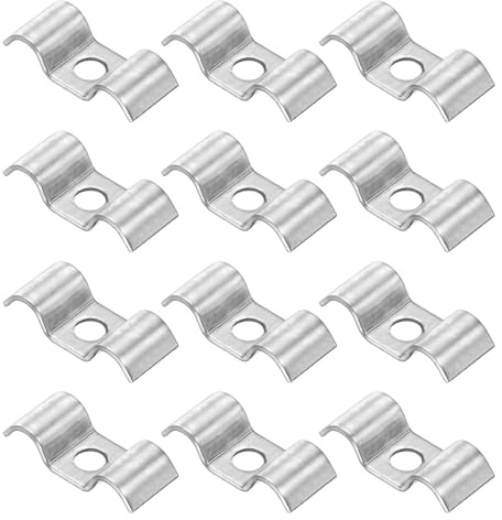 sourcing map 12 Pcs Stainless Steel Double Line Clamp 6 mm / 1/4 inch Fuel Lines Clips M-Shape Mounting Clip for Brake Fuel Lines Tubes Wire Pipe Cord Installation, Silver