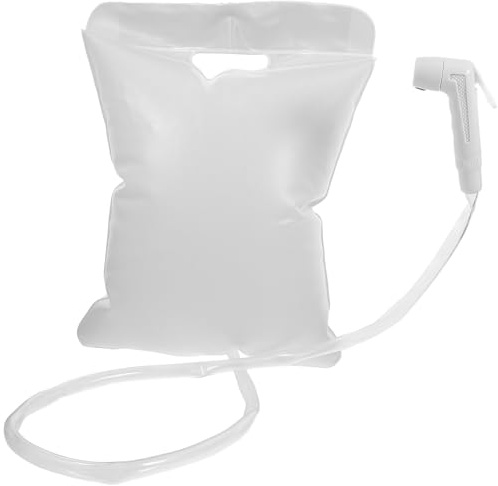 SOLUSTRE Tragbarer Camping Duschbeutel aus Kunststoff mit Großem Wasserspeicher Faltbar Weiß Outdoor Campingdusche mit Duschkopf für Wandern und Camping