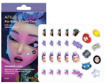 Anua Ultra-Thin Spot Cover Patch, Invisible Hydrocolloid Acne Patch for Face, Cute Pimple Patches, Centella Care for Sensitive Skin, KPop Demon Hunters, Korean Skincare, 55ea