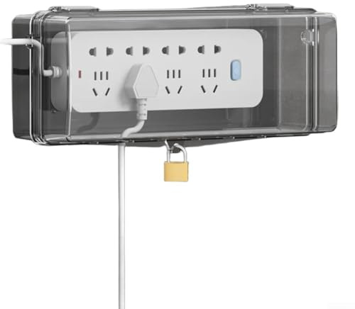 Dolvitrny Scatola per presa elettrica da esterno, con serratura e 4/8 porte, impermeabile, in ABS resistente, antipioggia, per prese multiple esterne (L trasparente)