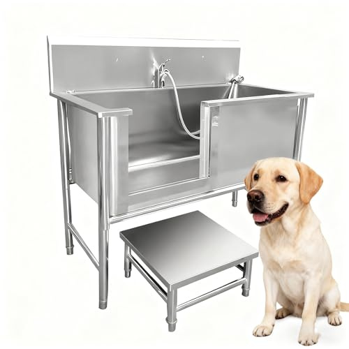 Dog Grooming Tub with Hot/Cold Faucet Showerhead - Large Capacity Pet Washing Station for Small to Large Dogs