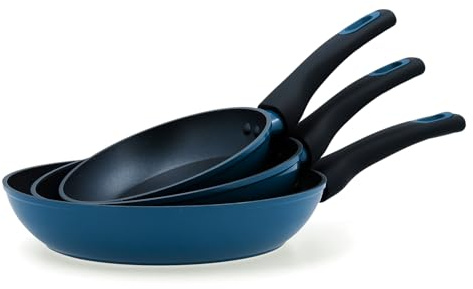Quid Future Set de 3 Sartenes de Aluminio Forjado, Antiadherente, Azul, 18-22-26 cm, Mango Soft Touch