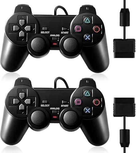 DISCORAMA - X2 CONTROLLER CABLATI NERI PER PS1 PS2 SLIM CON DOPPIA VIBRAZIONE, JOYSTICK ANALOGICI E D-PAD REATTIVO, PLUG & PLAY PER UN'ESPERIENZA DI GIOCO FLUIDA