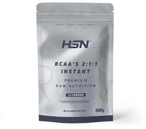 HSN BCAA’s Instantáneos 2:1:1 en Polvo | Sin Sabor 500g | Aminoácidos Ramificados Veganos (L-Leucina, L-Isoleucina, L-Valina) | Fermentación Vegetal | No-GMO, Sin Gluten