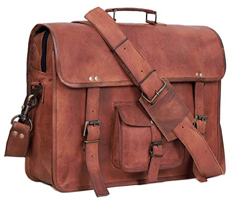 45,7 cm (18 Zoll) Retro Ziegenleder Laptop Messenger Bag Büro Aktentasche College Tasche für Damen und Herren (braun 18 Zoll)