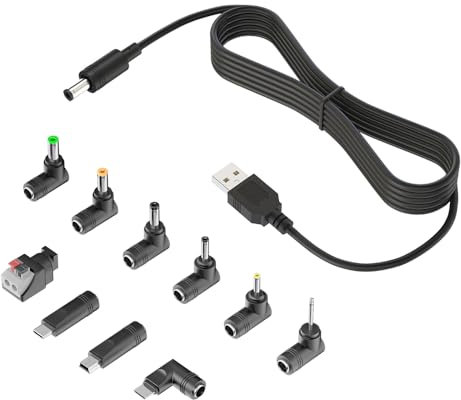 BERLS Alimentazione Universale USB DC 5V, Cavo di jack 5.5x2.1mm con 10 Connettore per LED Light, Router, Smart phone