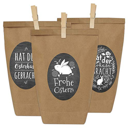 Papierdrachen 12 Geschenktüten zu Ostern zum Befüllen - mit Stickern - Motiv Schwarze Tafeloptik - Ostergeschenk für Kinder und Erwachsene