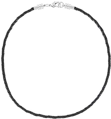 Auroris Echtleder Kette geflochten 3mm schwarz mit schraubbarem Karabinerverschluss aus Edelstahl Länge wählbar