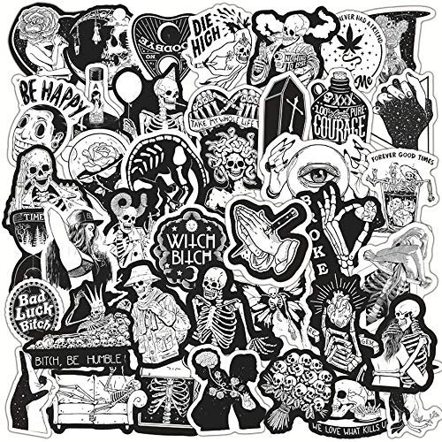 Modou 100pcs Gothic Stickers - Black & White Retro Skull Design, Waterproof Vinyl Perfect for Hydro Flask, Laptop, Phone, Car, Skateboard