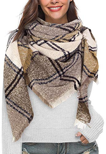 Yuson Girl Sciarpa Donna Inverno, scialle maglione cappotto Girl grandi Tartan Wrap Maglia Poncho Invernale Stola Pashmina Moda nappe morbido (Marrone)